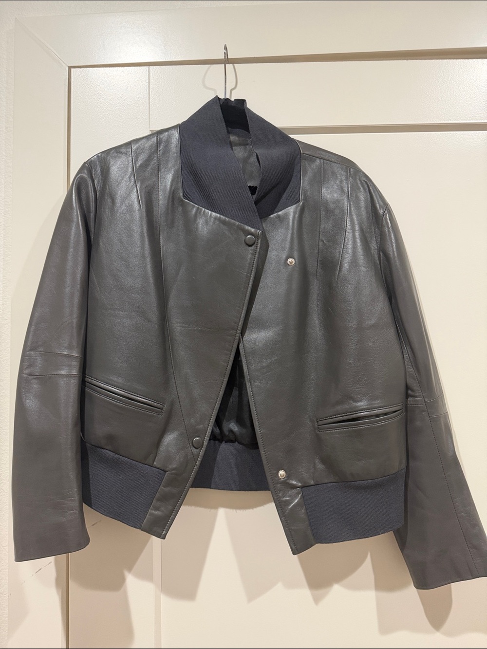 Leather Bomber Jacket - Dark Grey Super Soft